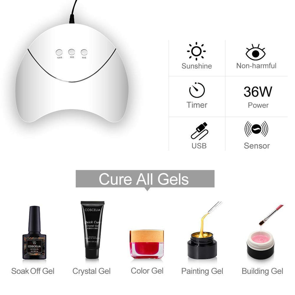 Vilamon Kit Uñas de Gel 12PCS Esmalte Semipermanente 36W LED Lámpara Capa Base Capa Superior Kit de Manicura