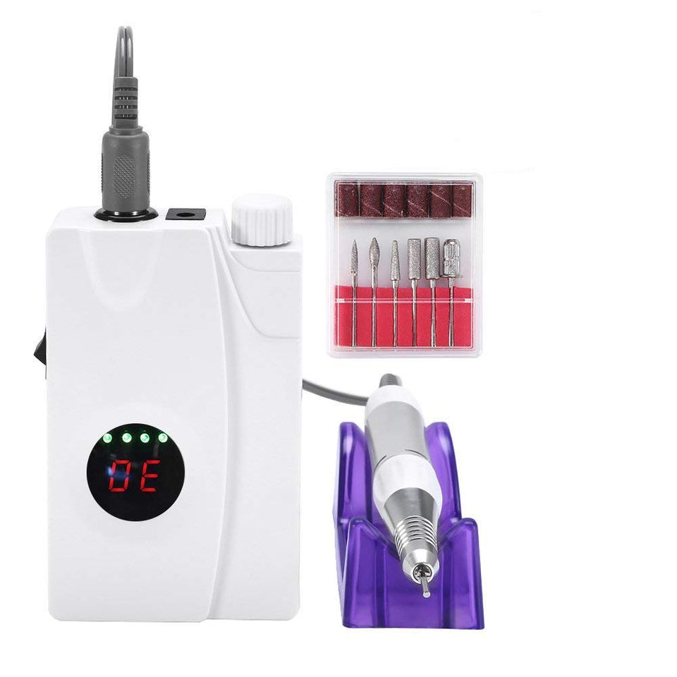 Manicura Uñas Máquina Eléctrica Pulido Uña 30000 RPM con la Pantalla de visualización y 6 pcs clavo taladro Recargable Herramienta Nail Arte Kit profesional para Belle de Salon Manicura y Pedicura