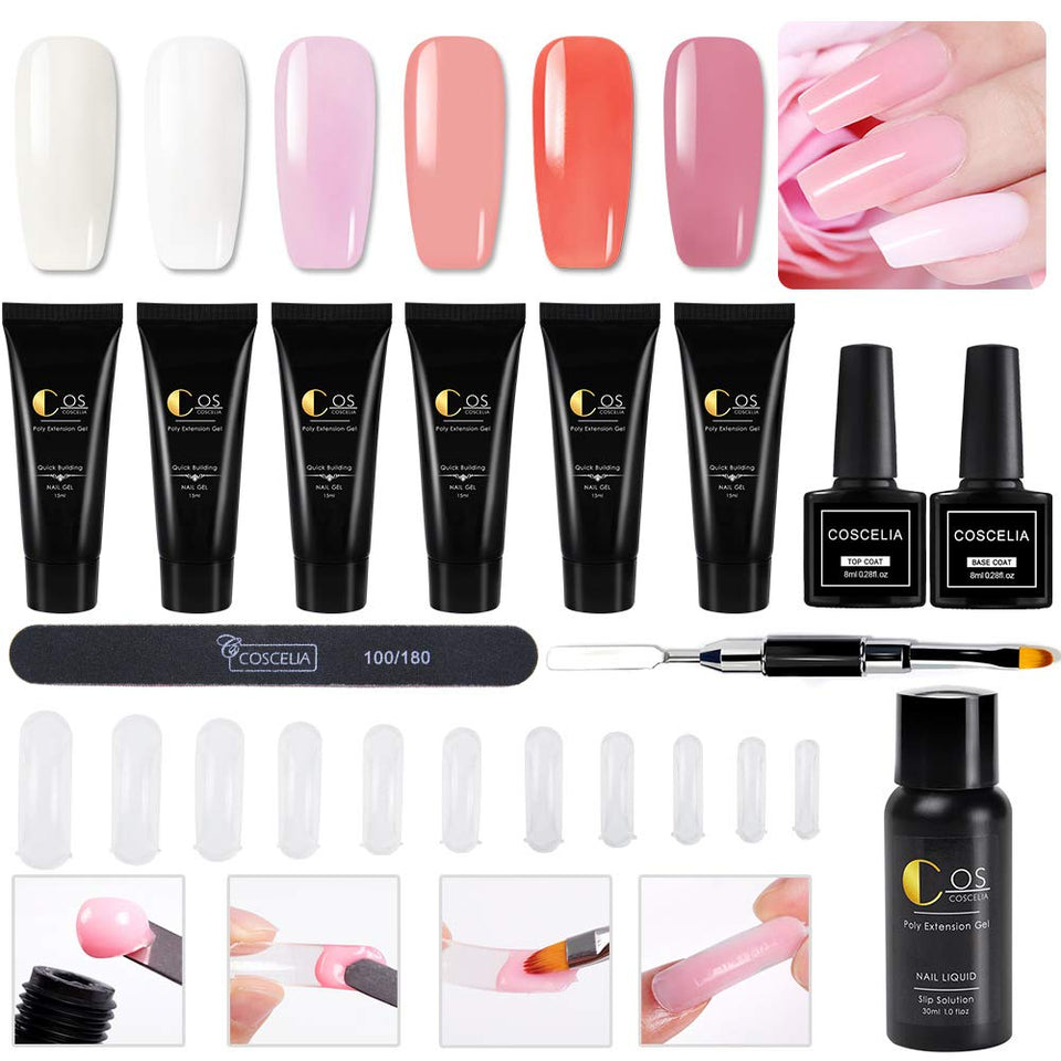 Vilamon 6PCS Poly Acrilico Gel de Extensión Gel Construcción Cleaner Plus Topcaot Base Coat Kit para Manicura Pedicura