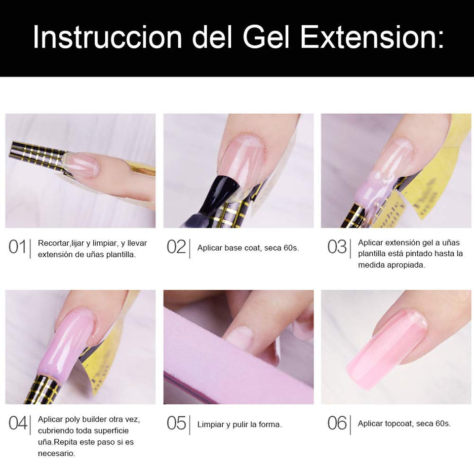 Vilamon 6PCS Poly Acrilico Gel de Extensión Gel Construcción Cleaner Plus Topcaot Base Coat Kit para Manicura Pedicura