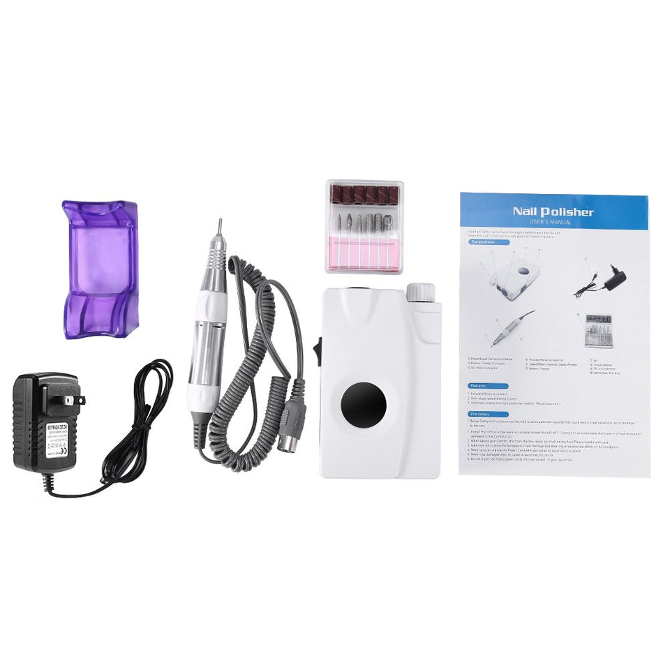 Manicura Uñas Máquina Eléctrica Pulido Uña 30000 RPM con la Pantalla de visualización y 6 pcs clavo taladro Recargable Herramienta Nail Arte Kit profesional para Belle de Salon Manicura y Pedicura