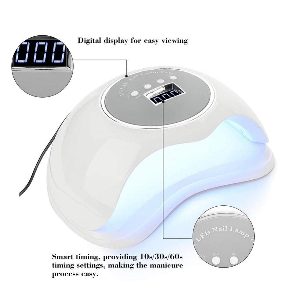 Yotown 72 W Lámpara de Uñas UV LED Secador de Uñas de Gel Polaco Secado Curado Manicura Herramienta 10 Segundos de Secado Rápido, Modo indoloro(Blanco)