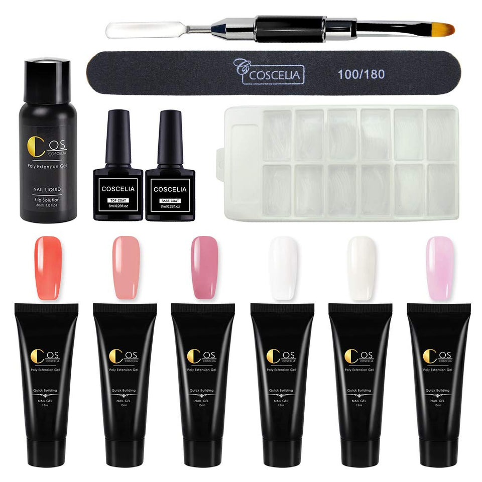 Vilamon 6PCS Poly Acrilico Gel de Extensión Gel Construcción Cleaner Plus Topcaot Base Coat Kit para Manicura Pedicura