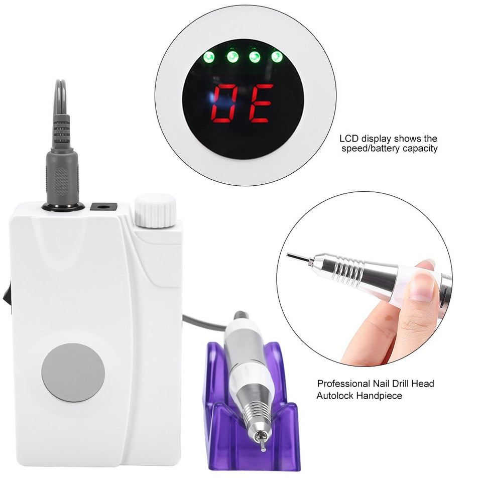 Manicura Uñas Máquina Eléctrica Pulido Uña 30000 RPM con la Pantalla de visualización y 6 pcs clavo taladro Recargable Herramienta Nail Arte Kit profesional para Belle de Salon Manicura y Pedicura
