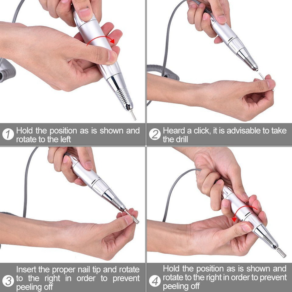 Manicura Uñas Máquina Eléctrica Pulido Uña 30000 RPM con la Pantalla de visualización y 6 pcs clavo taladro Recargable Herramienta Nail Arte Kit profesional para Belle de Salon Manicura y Pedicura