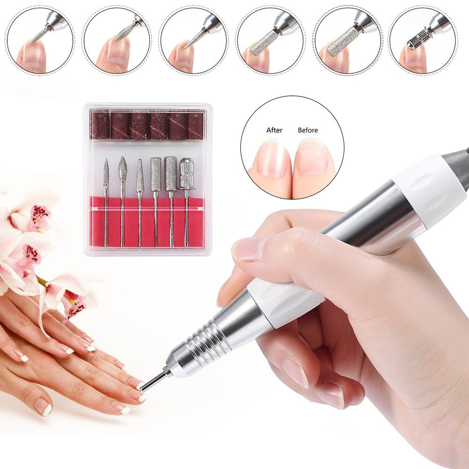 Manicura Uñas Máquina Eléctrica Pulido Uña 30000 RPM con la Pantalla de visualización y 6 pcs clavo taladro Recargable Herramienta Nail Arte Kit profesional para Belle de Salon Manicura y Pedicura