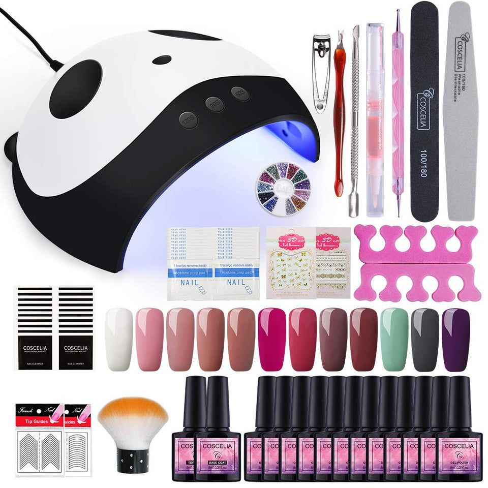 Vilamon Kit Pintauñas de Gel Esmalte Semipermanente 12pcs Secador de Uñas 36W LED Lámpara con Timer 60/90/120s Topcoat Base Caot Kit de Uña Arte