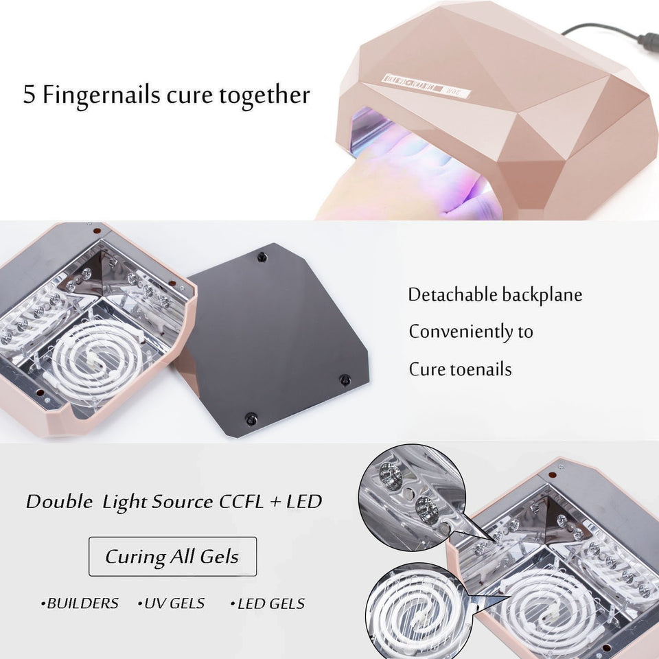Perfect Summer Pro 36W LED/UV Nail Lamp Dryer for finger and Toe Nail Polish Curing Light for Gel Nail Polish (Champagne Color)