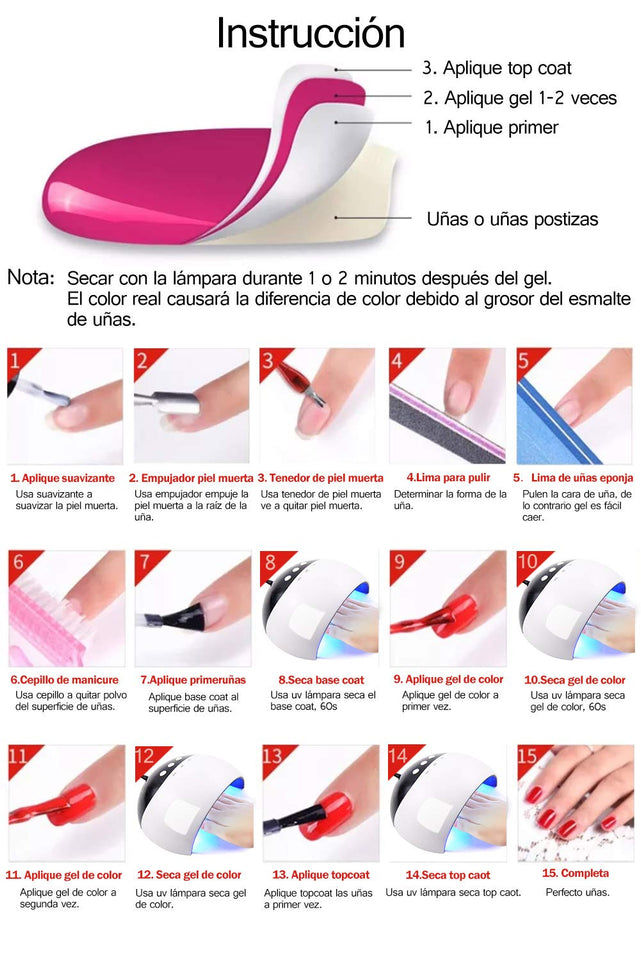 Vilamon Kit Uñas de Gel 12PCS Esmalte Semipermanente 36W LED Lámpara Capa Base Capa Superior Kit de Manicura