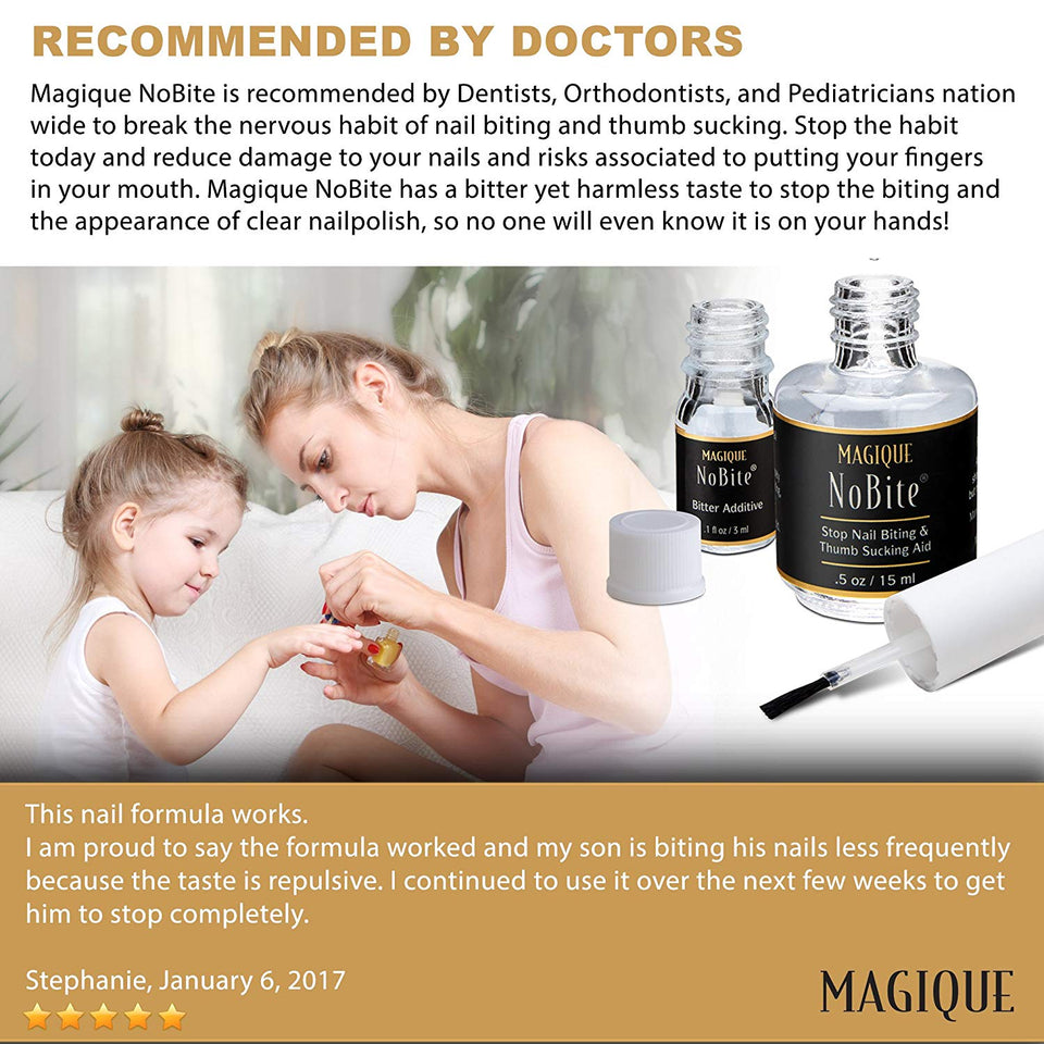 Stop Nail Biting, Stop Thumb Sucking Treatment for Kids & Adults - Promotes Nail Growth - Thumb & Finger Guard - Bitter Taste Polish - Helps Cure Nail Biting & Thumb Sucking-Magique No Bite, 0.5 Fl Oz